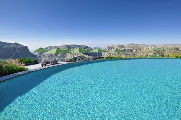 Piscina coberta, piscina a l'aire lliure, para-sols i gandules