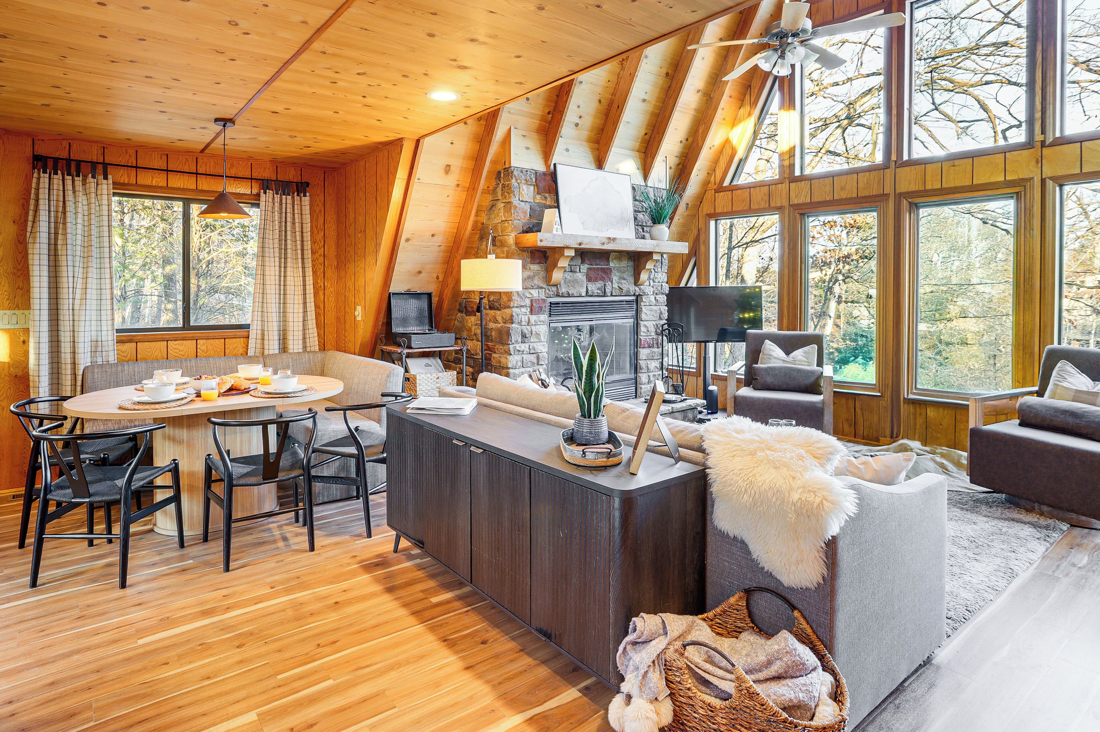 TV, fireplace, video games, books