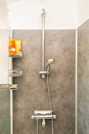 Douche, articles de toilette (gratuits), séchoir à cheveux