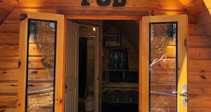 Two person Pod on the creek, Dog Friendly, Deck, private firepit, full bathroom, Sleeps 2.