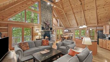 Cabin, Multiple Beds, Hot Tub, Mountain View (Farallon) | Living area | Fireplace