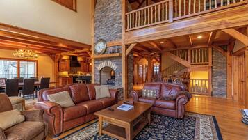 House, Multiple Beds, Hot Tub, Mountain View (The Lodge at Twin Rivers) | Living area | Fireplace