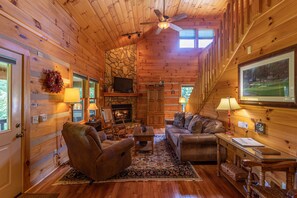 Cabin, Multiple Beds, Hot Tub, Mountain View (Amen Corner) | Living area | Fireplace - Amen Corner (Vilas)