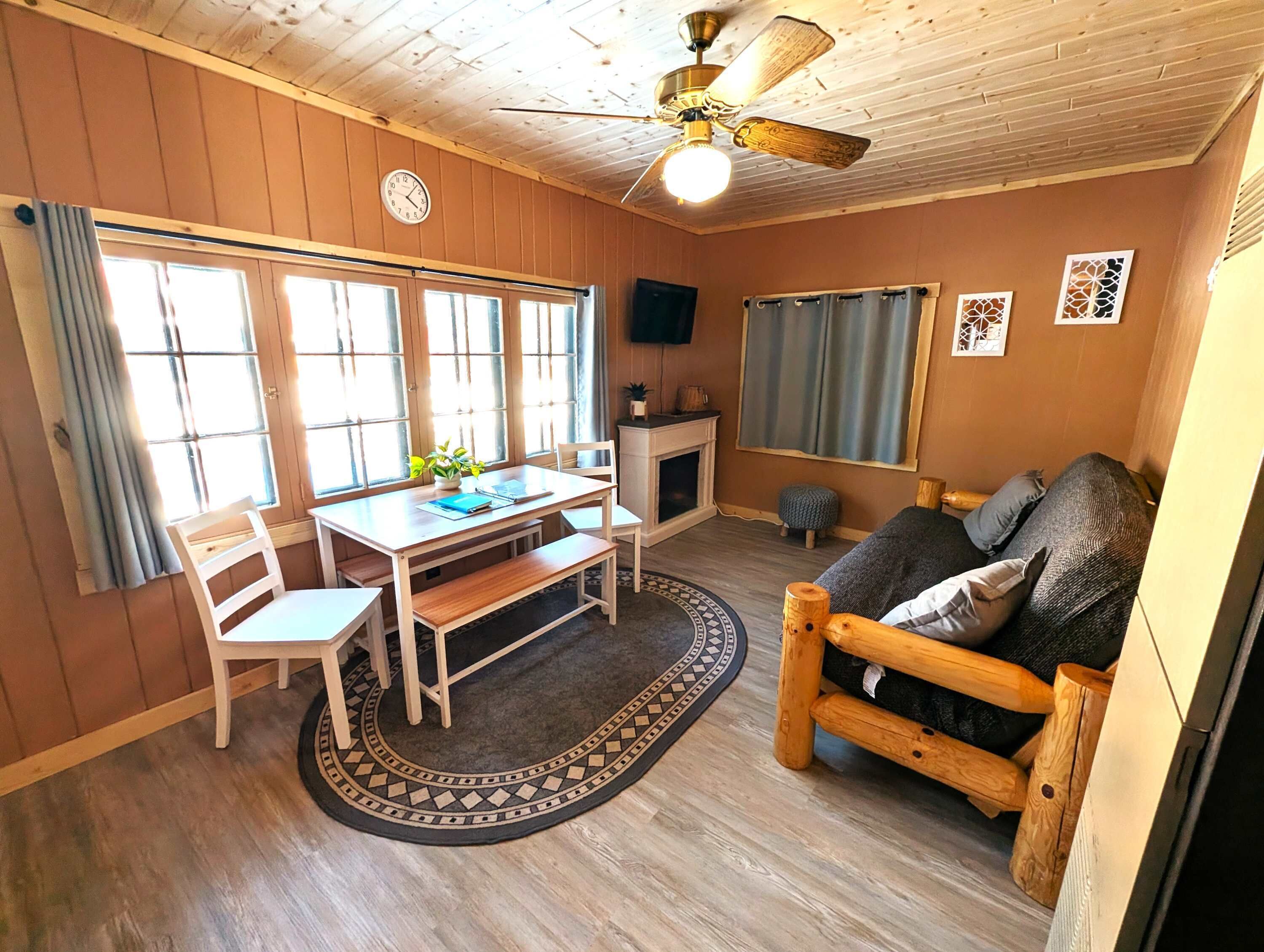 TV, fireplace