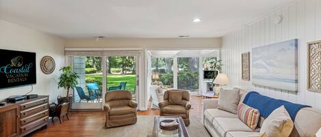 TV, DVD player, books, offices