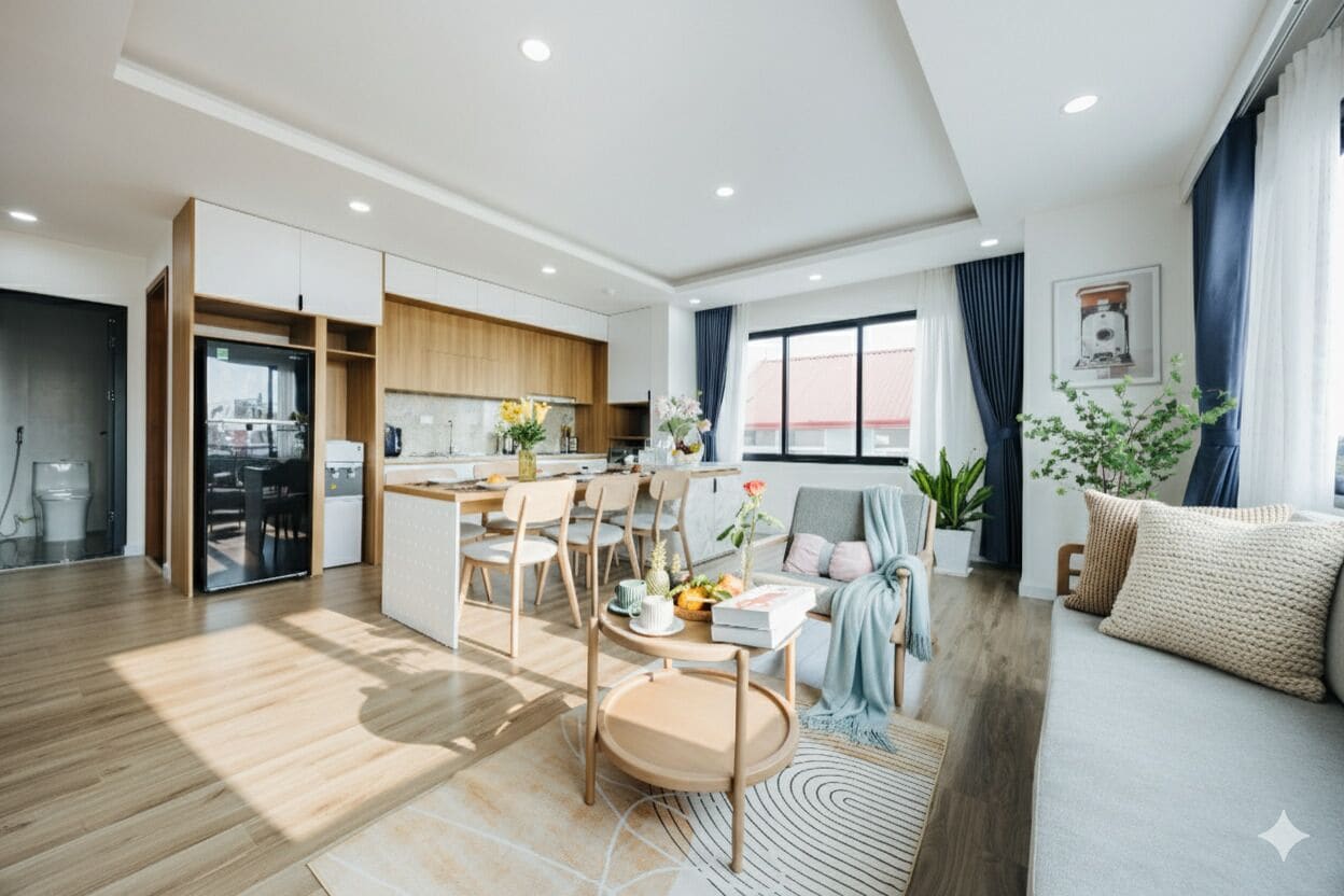 Deluxe Apartment, Lake View | Living area | 52-inch flat-screen TV with cable channels