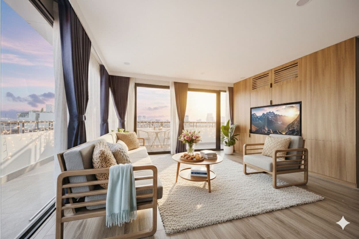 Deluxe Suite, Lake View | Living area | 52-inch flat-screen TV with cable channels