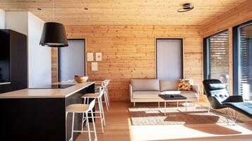 Una televisión, una chimenea, un reproductor estéreo