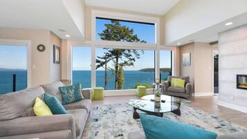 Télévision, cheminée, lecteur de DVD, espaces bureaux