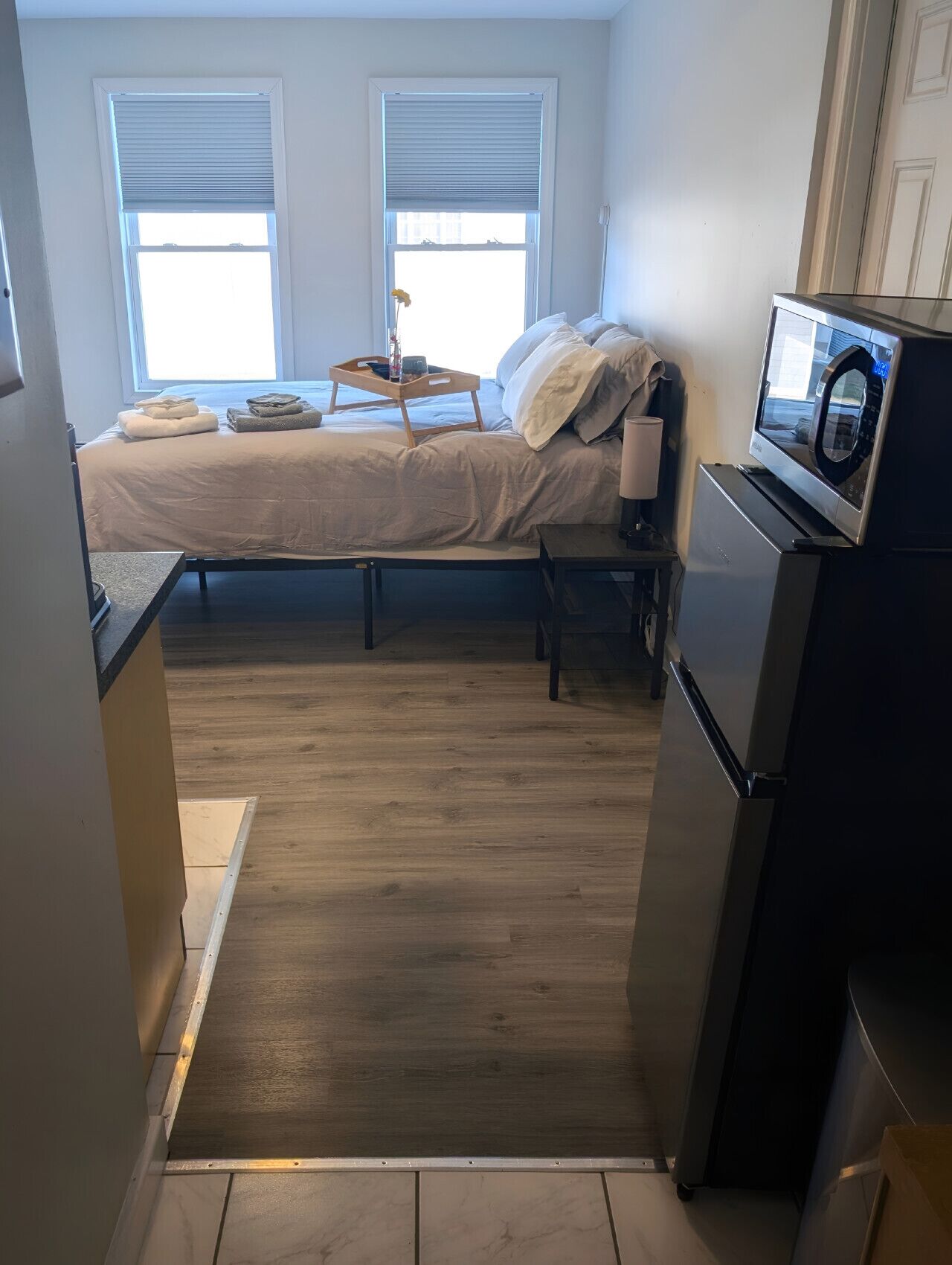 1 bedroom, desk, iron/ironing board, travel crib