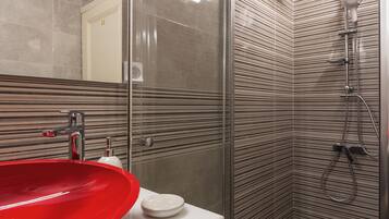 Hair dryer, bidet, towels, soap