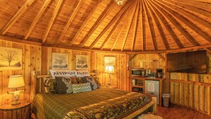 Interior - Glamping in Eagles Nest! Cedar Yurt With King Bed, TV, Wifi, Summer Concerts! (Banner Elk)