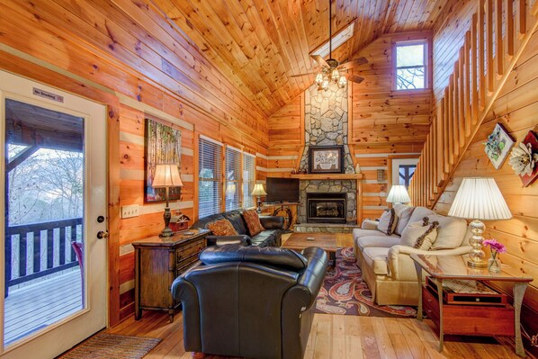 Cabin, Multiple Beds, Hot Tub, Mountain View (1 Abundant Life) | Living area | Fireplace - 1 Abundant Life (Vilas)