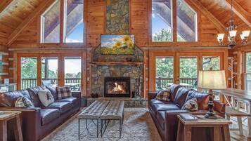 House, Multiple Beds, Hot Tub, Mountain View (The Nest at Seven Devils) | Living area | Fireplace