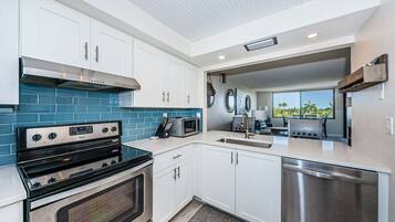 Fridge, microwave, oven, dishwasher