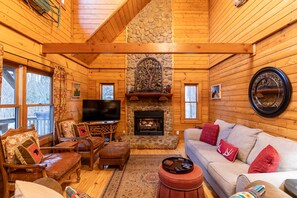 Cabin, Multiple Beds, Hot Tub, Mountain View (2 Cubs Cabin) | Living area | Fireplace - 2 Cubs Cabin (Blowing Rock)