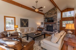 House, Multiple Beds, Patio, Mountain View (Elk Horn Lodge) | Living area | Fireplace - Elk Horn Lodge (Banner Elk)