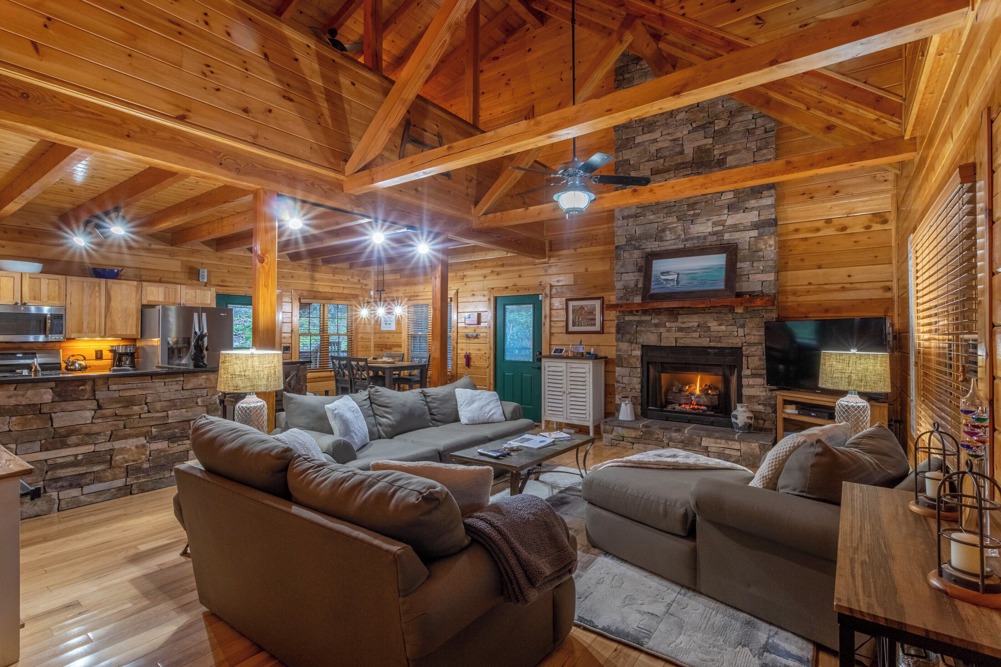 Cabin, Multiple Beds, Hot Tub, Mountain View (A Bear's Creek) | Living area | Fireplace