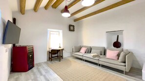 Televisión, chimenea y oficina 