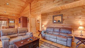 Cabin, Multiple Beds, Hot Tub, Mountain View (A Happy Roost) | Living area | Fireplace