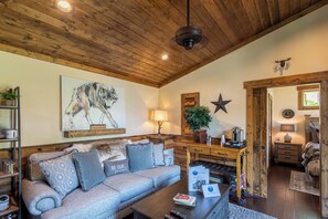 Cabin, 1 Queen Bed, Patio, Mountain View (Red Wolf Chalet at Eagles Nest) | Living area | Fireplace - Red Wolf Chalet at Eagles Nest (Banner Elk)
