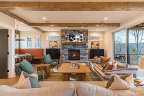 House, Multiple Beds, Hot Tub, Mountain View (The Overlook at Blue Ridge Mountain) | Living area | Fireplace - The Overlook at Blue Ridge Mountain (Boone)