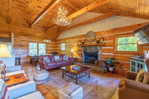 House, Multiple Beds, Hot Tub, Mountain View (Log Inn at River Ridge) | Living area | 42-inch flat-screen TV with digital channels, fireplace - Log Inn at River Ridge (Boone)