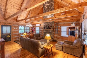 Cabin, Multiple Beds, Hot Tub, Mountain View (The Nut House) | Living area | Fireplace