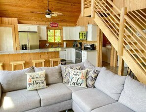 Smart TV, fireplace, foosball, books
