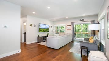 Smart-TV, Kamin, Videospiele, Bücher