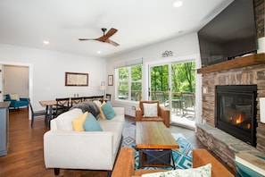 Smart TV, fireplace, video games, books