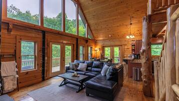Cabin, Multiple Beds, Hot Tub, Mountain View (Roaring Creek Lodge) | Living area | Fireplace