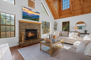Cabin, Multiple Beds, Hot Tub, Mountain View (Vista View) | Living area | Fireplace - Vista View (Sugar Grove)