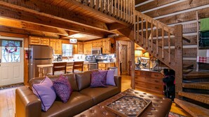 Cabin, Multiple Beds, Hot Tub, Mountain View (Whispering Pines) | Living area | Fireplace - Whispering Pines (Fleetwood)