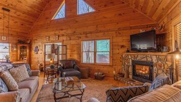 Cabin, nhiều giường, sân hiên, quang cảnh núi (Timber Lodge) | Khu phòng khách