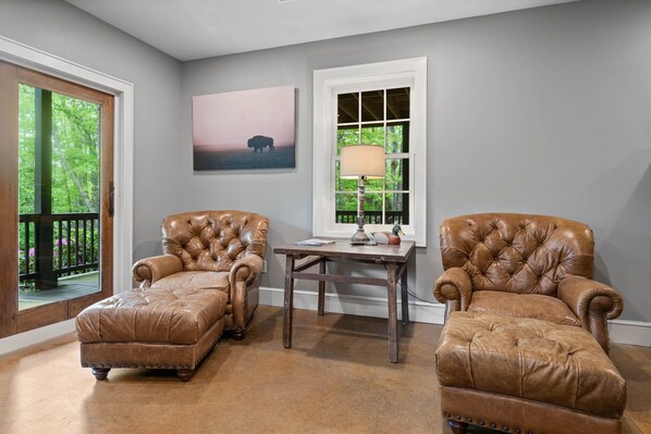 Cabin, Multiple Beds, Patio, Mountain View (Sweet Retreat at Sweetgrass) | Living area | Fireplace