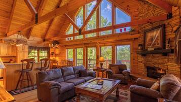 Cabin, Multiple Beds, Patio, Mountain View (Atop Banner Elk) | Living area | Fireplace