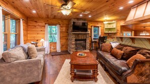Nhà, nhiều giường, bồn tắm nước nóng, quang cảnh núi (A Dog's Dream) | Khu phòng khách | Lò sưởi 