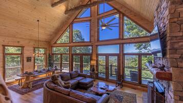 Cabin, Multiple Beds, Hot Tub, Mountain View (Rested Traveler) | Living area | Fireplace