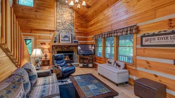 Cabin, Multiple Beds, Hot Tub, Mountain View (Carolina Charm) | Living area | TV, fireplace