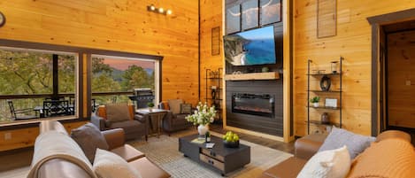 Luxury-Ferienhütte, Bergblick | Wohnbereich