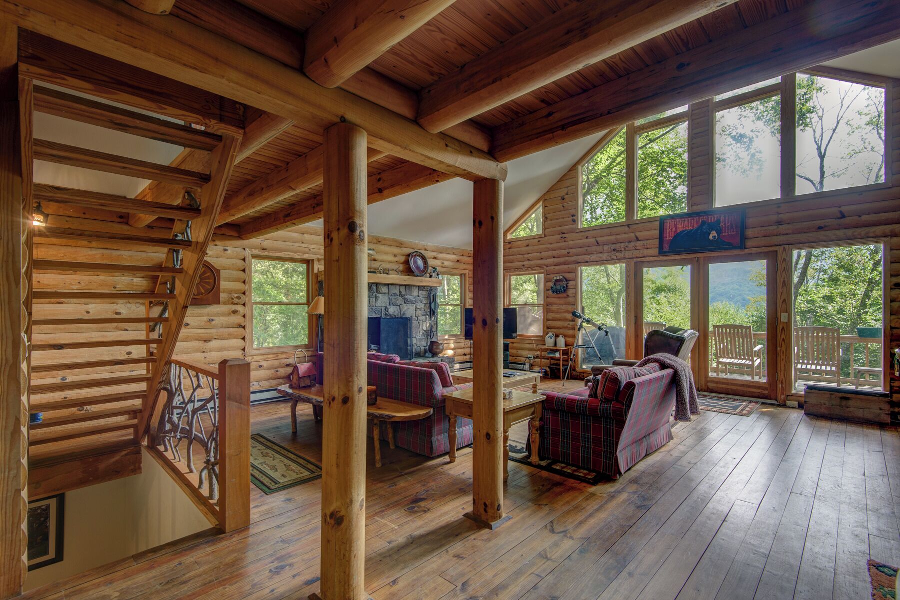 Cabin, Multiple Beds, Patio, Mountain View (Banner Bunks at River Run) | Living area | Fireplace