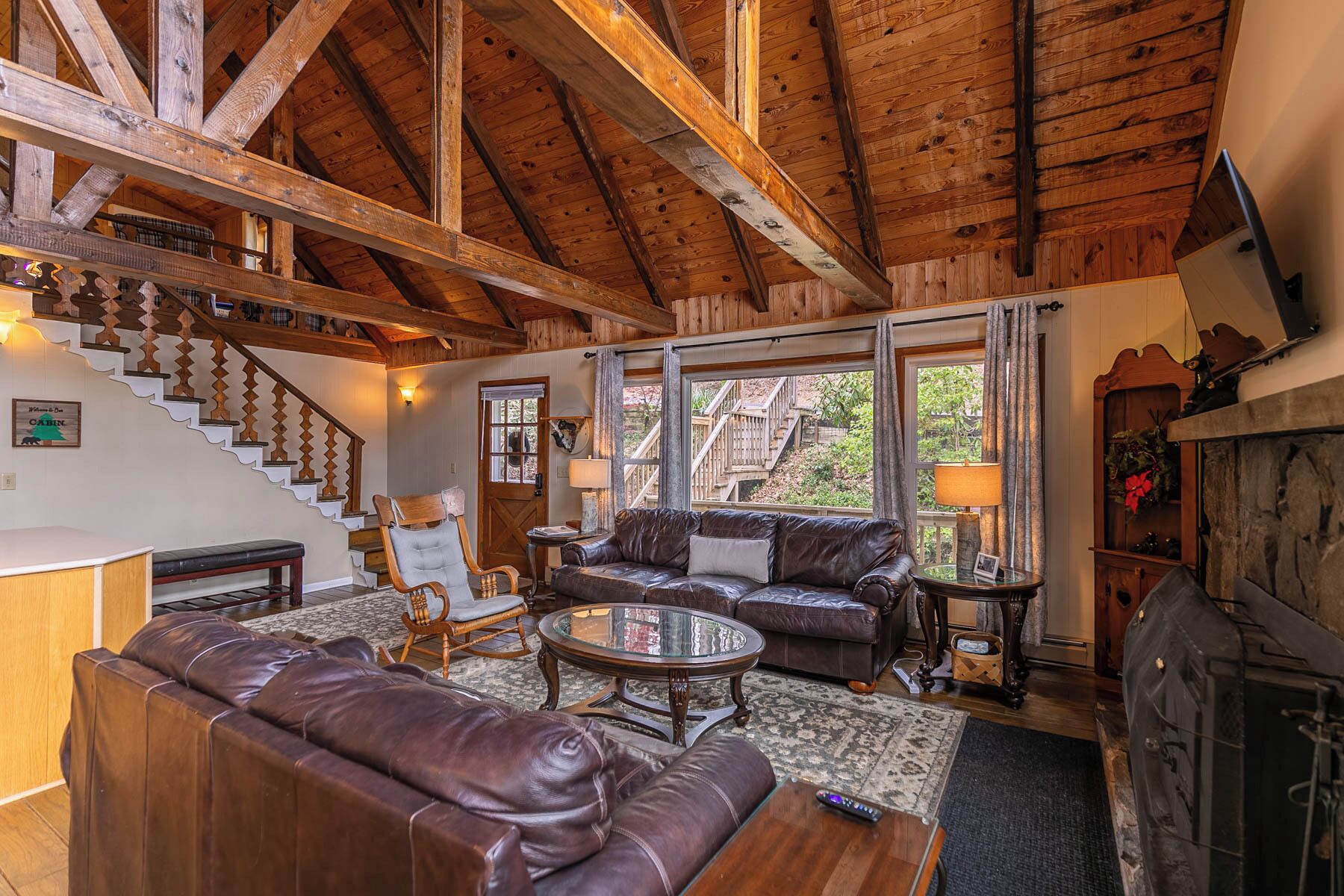 Cabin, Multiple Beds, Patio, Mountain View (Bear Valley) | Living area | Fireplace