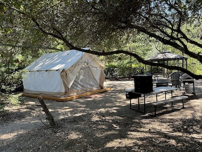 12x14 Cabin Tent. 4.5 miles to the Sequoia National park entrance.