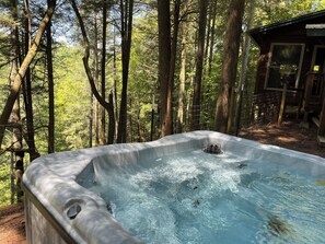 Outdoor spa tub - Hot Tub--Pet-Friendly--Rustic River-View Cabin (Cherry Log)