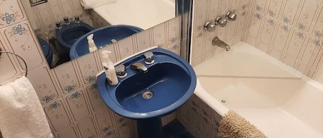 Regadera, secadora de cabello, bidet, toallas
