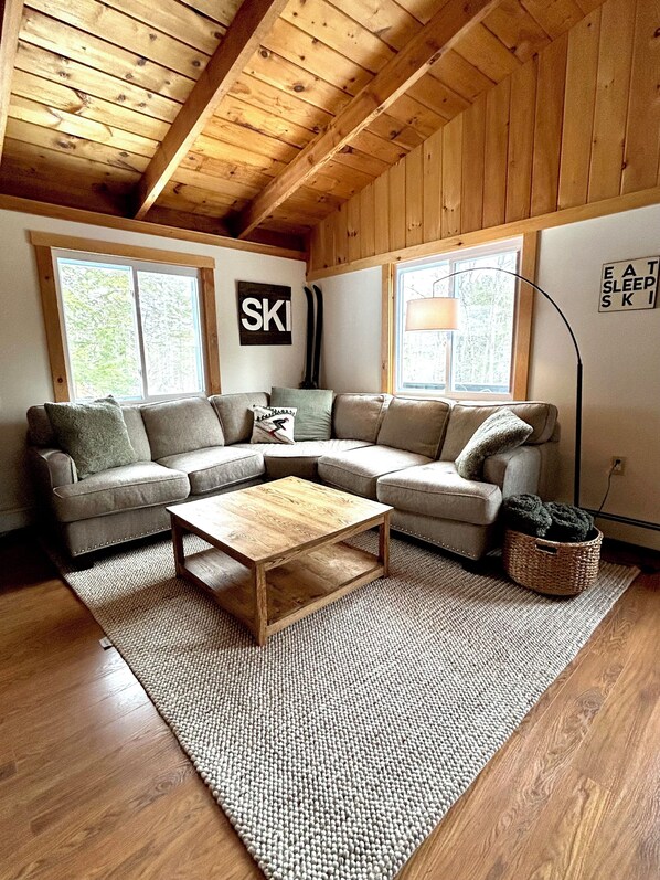 Smart TV, fireplace, DVD player, books