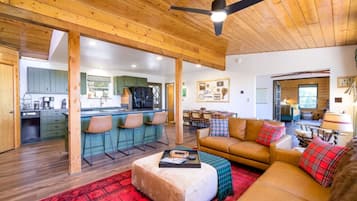Smart TV, fireplace, video games, DVD player