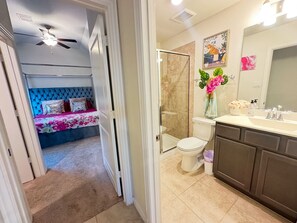 Shower, towels, toilet paper