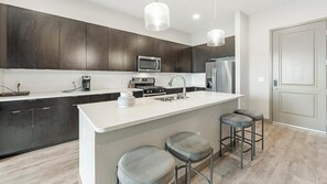 Fridge, dining tables